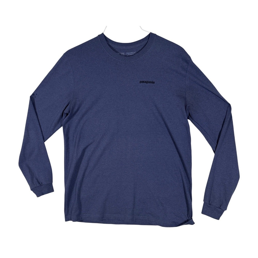 Patagonia Mens Responsibili-Tee Long Sleeve Shirt Navy Blue Bison Graphic L